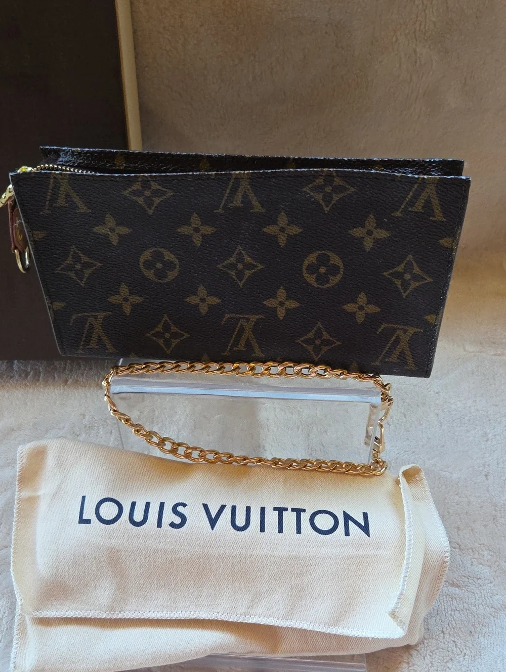 Louis Vuitton Monogram Accessory Pouch- Dark Brown and Tan PM FL1000